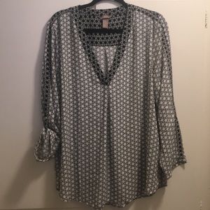 H&M black and white patterned blouse size 16